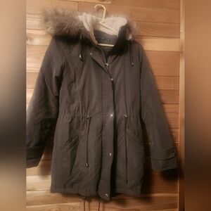 Lauren Ralph Lauren Olive Green Utility Jacket with Faux Fur Hood Size Small